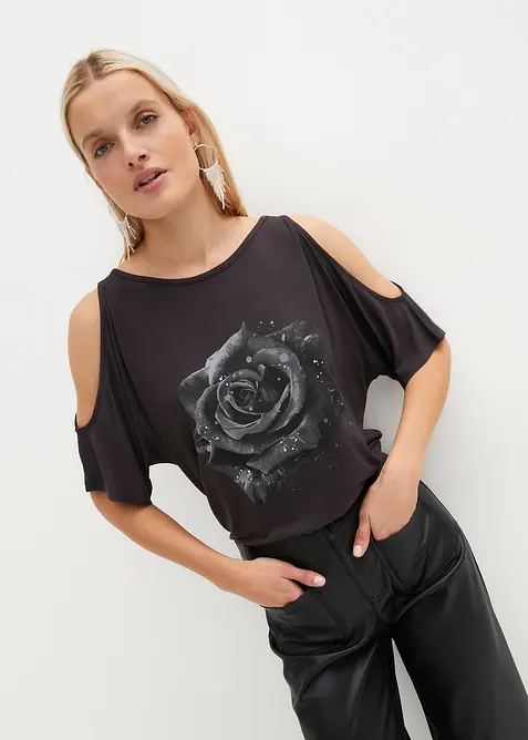 Cold shoulder-topp i viskose, bonprix