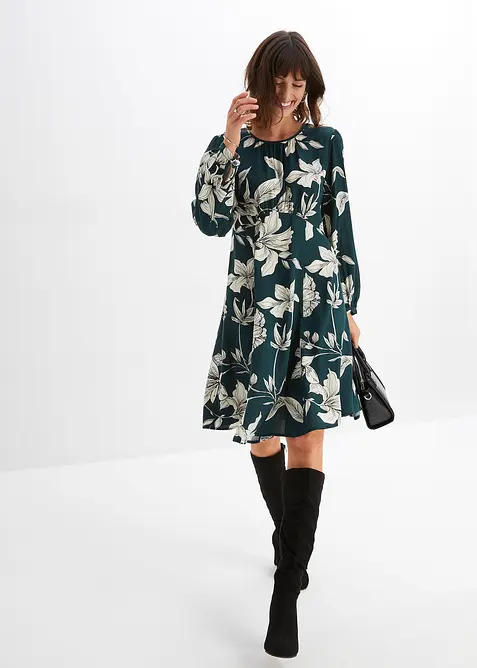 Kjole i viskose med vidt svingende skjørt, bonprix