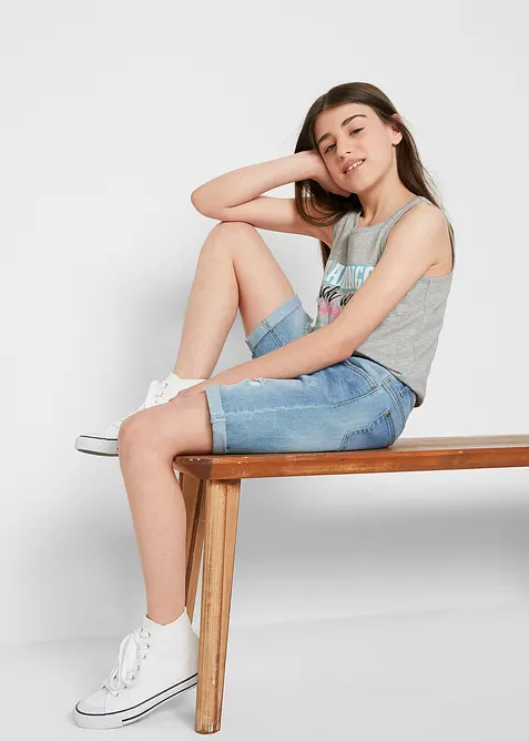 Denimshorts med stretch Mid Waist, bonprix