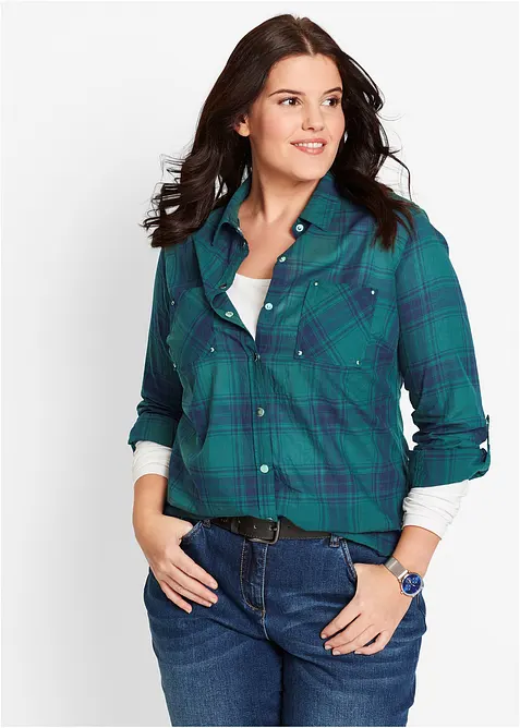 Rutete bluse i 100% bomull, bonprix