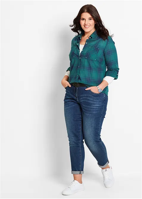 Rutete bluse i 100% bomull, bonprix