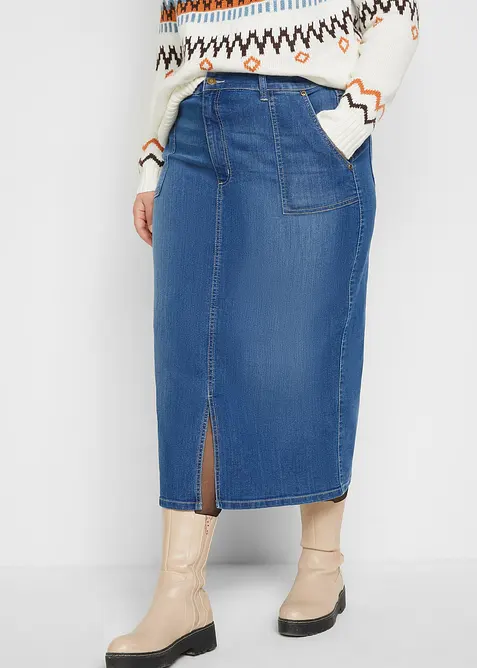 Jeansskj&oslash;rt med splitt, bonprix