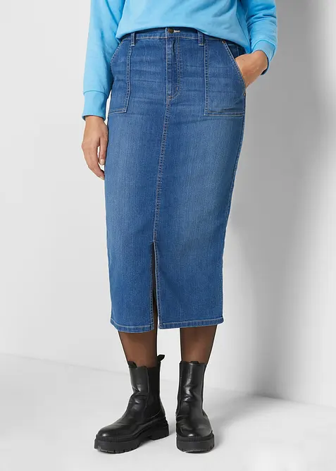 Jeansskj&oslash;rt med splitt, bonprix