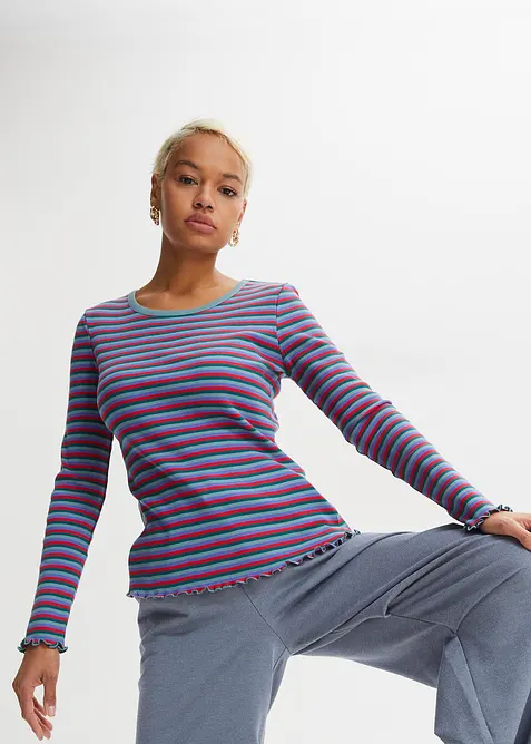 Stripet ribbet topp av &oslash;kologisk bomull, bonprix