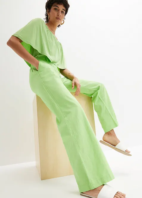 Bukse i vevd lin- og bomullsmiks, bonprix