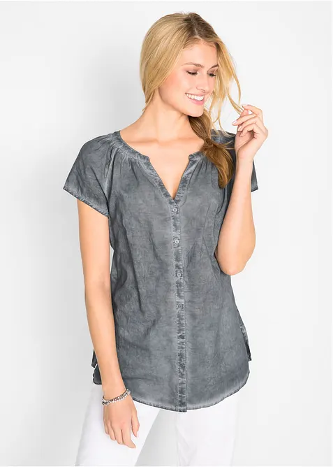 Cold-dyed bluse b&aelig;rekraftig bomull, kort arm, bonprix