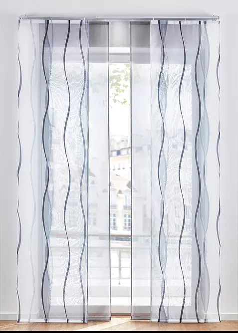 Panelgardin-sett, ensfarget og med print (2 deler), bonprix