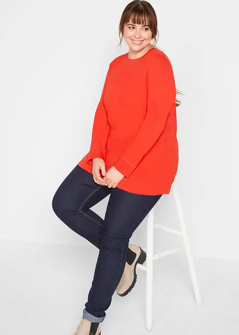 Lang, langermet topp med rund hals (5-pack), bonprix