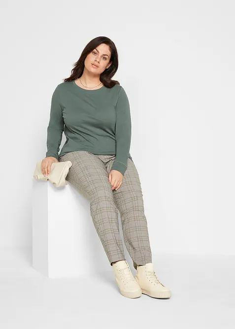 Lang, langermet topp med rund hals (5-pack), bonprix