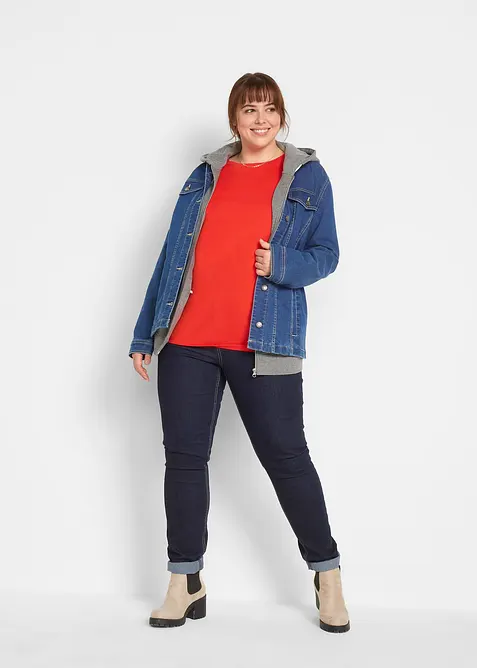 Lang, langermet topp med rund hals (5-pack), bonprix