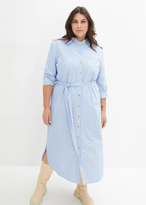 Skjortekjole med stripem&oslash;nster og knytebelte, bonprix