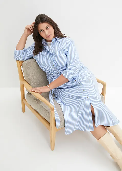 Skjortekjole med stripem&oslash;nster og knytebelte, bonprix