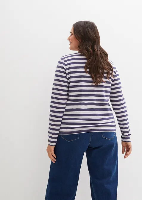 Stripet langermet topp med broderi, bonprix