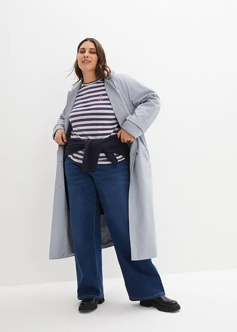 Stripet langermet topp med broderi, bonprix