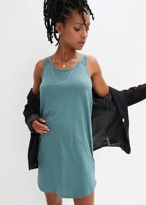 Trikotkjole i bomull med blonder, bonprix