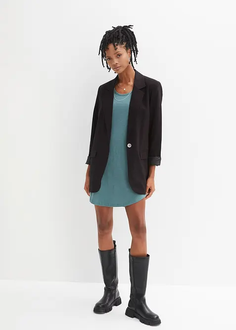 Trikotkjole i bomull med blonder, bonprix