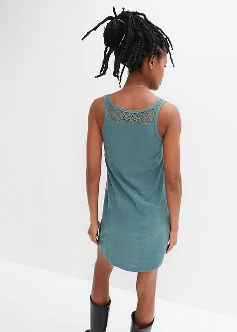 Trikotkjole i bomull med blonder, bonprix