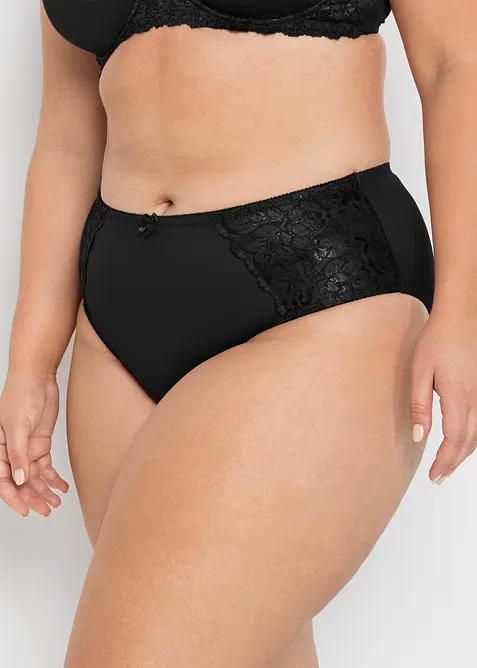 Truse med h&oslash;y midje og nydelige blonder (2-pack), bonprix