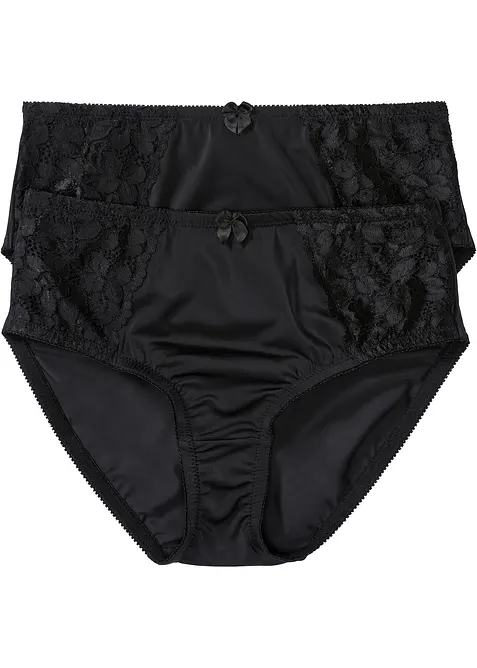 Truse med høy midje og nydelige blonder (2-pack), bonprix