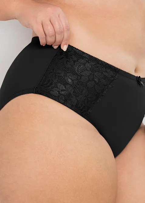 Truse med h&oslash;y midje og nydelige blonder (2-pack), bonprix