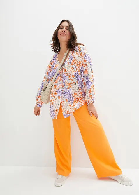 Lang bukse med lin og vide ben, bonprix