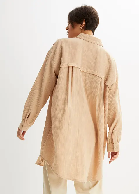 Lang, oversized bluse i musselin, bonprix