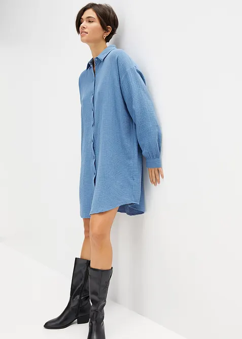 Lang, oversized bluse i musselin, bonprix