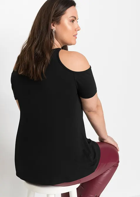 Cold shoulder-topp med blonder, bonprix
