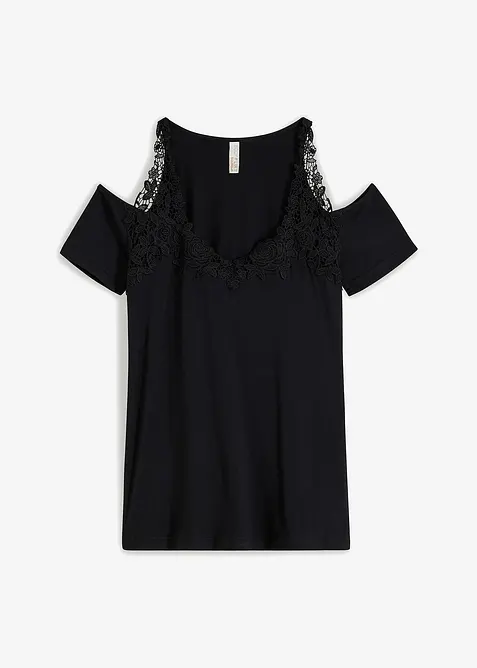 Cold shoulder-topp med blonder, bonprix