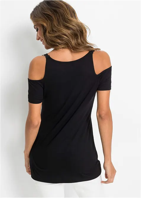 Cold shoulder-topp med blonder, bonprix