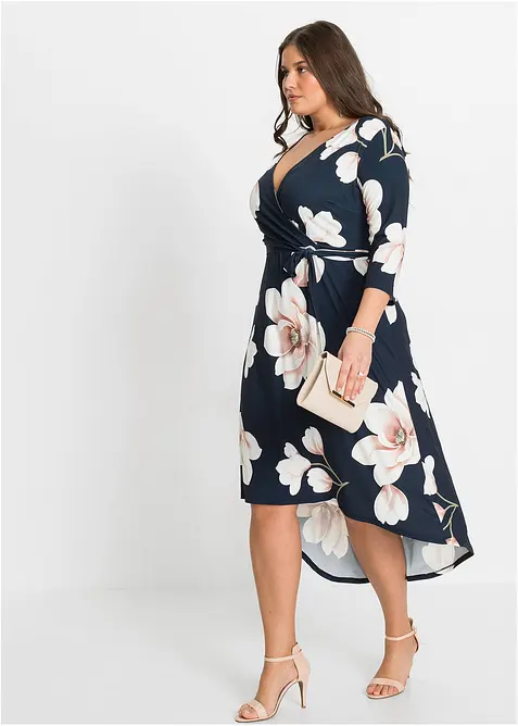 Jerseykjole med lengre bak- enn forstykke og knytebånd, bonprix