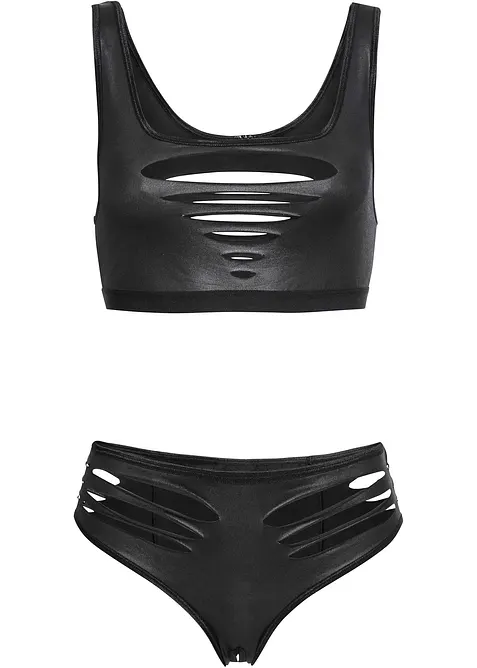 Bustier + truse ouvert i wetlook (2-delt sett), bonprix