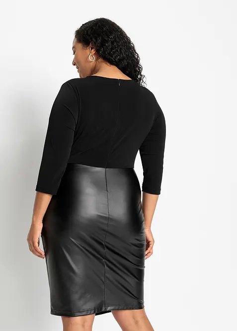 Kjole i imitert skinn med overdel i jersey, bonprix