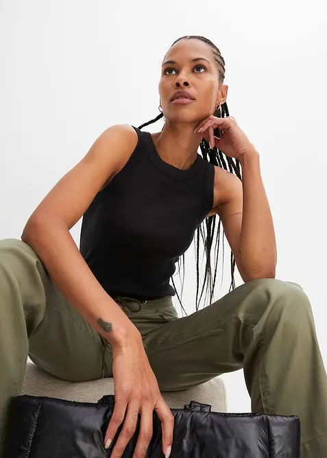 Ribbet topp i 100% økologisk bomull, bonprix