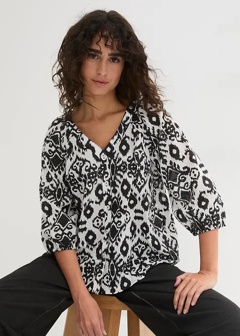Bomullsbluse med print, bonprix