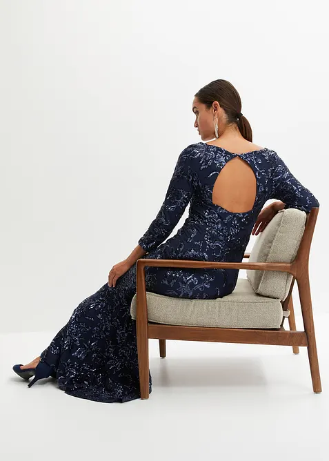 Paljettkjole med iøynefallende utringning bak, bonprix