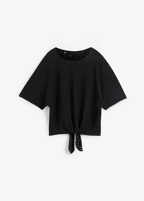 Topp med flaggermusermer og hullbroderi, bonprix