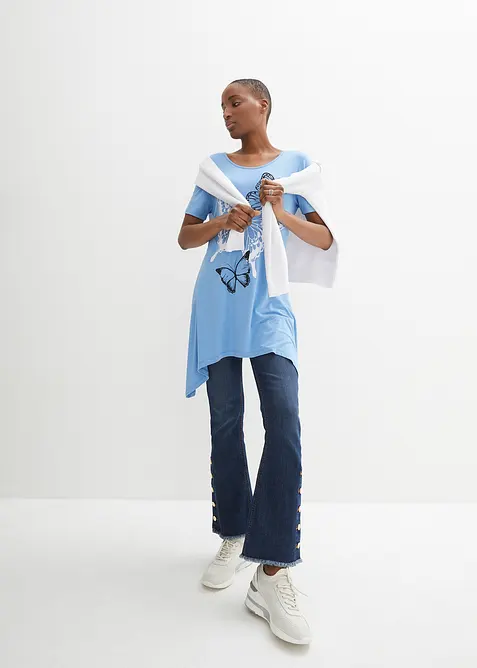 Lang topp med snipper i falden og sommerfugltrykk, bonprix