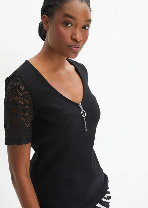 Ribbet topp i bomull, bonprix