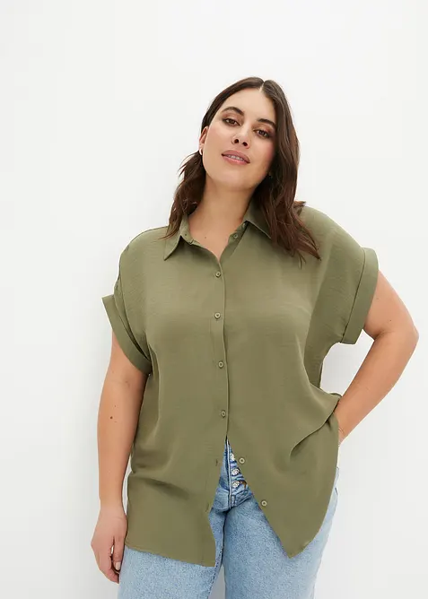 Bluse med korte ermer og resirkulert polyester, bonprix