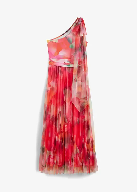 One-shoulder-kjole med plissert tyllskjørt, bonprix