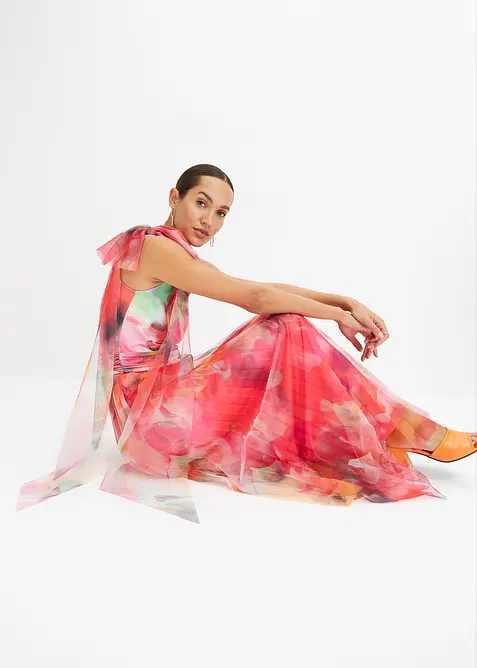 One-shoulder-kjole med plissert tyllskjørt, bonprix