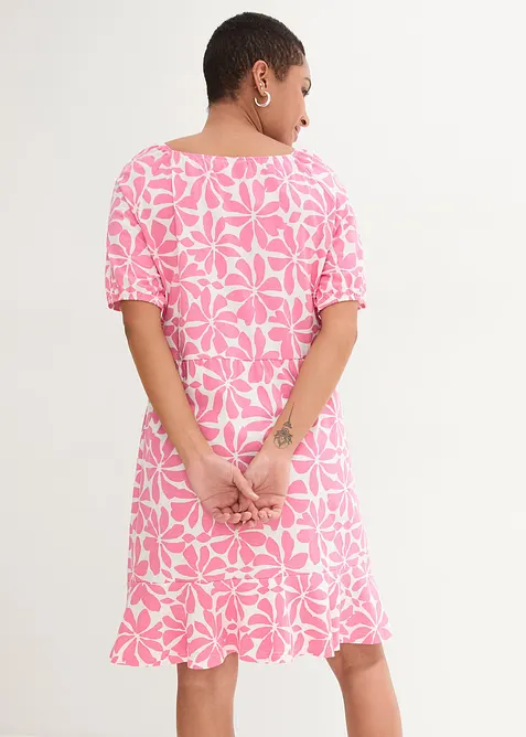 Trikotkjole av bomull med firsk&aring;ren utringning, knelang, bonprix