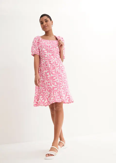 Trikotkjole av bomull med firsk&aring;ren utringning, knelang, bonprix