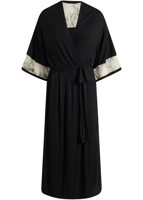 Lang kimono i viskose med broderi, bonprix