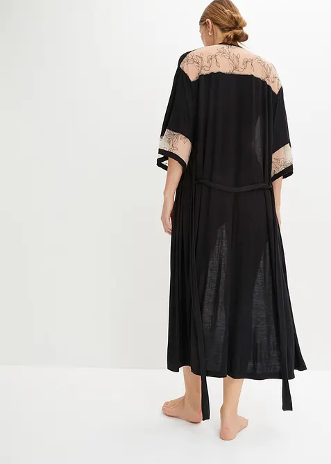 Lang kimono i viskose med broderi, bonprix