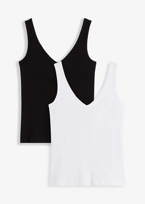 Ribbet topp i 100% &oslash;kologisk bomull (2-pack), bonprix