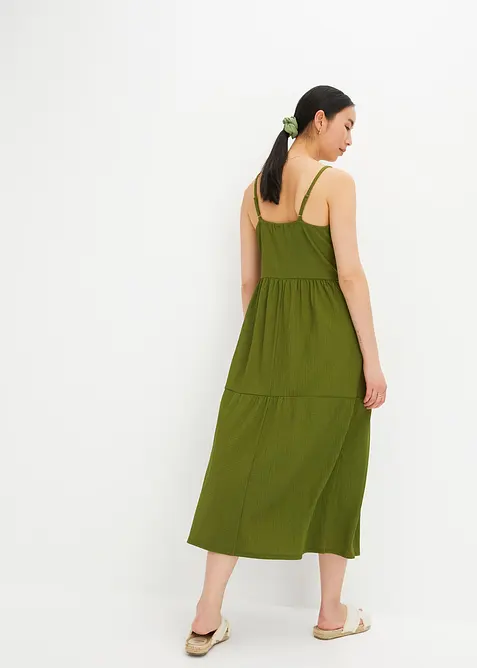 Jerseykjole med volanger og dekorativ knappestolpe, bonprix