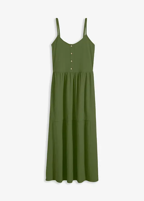 Jerseykjole med volanger og dekorativ knappestolpe, bonprix