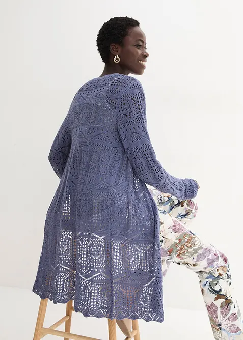 Lang strikkejakke med hullm&oslash;nster, bonprix